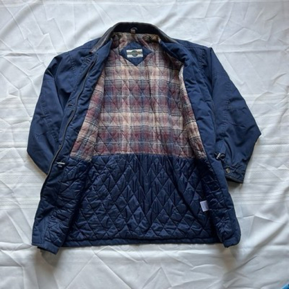 Vintage 90s Outbrook Barn Chore Denim Coat Outdoors Plaid Lined Workwear Medium - Picture 2 of 12